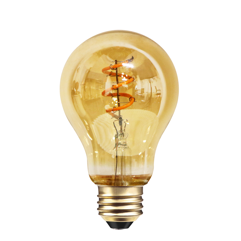 A60 Amber färgbestrykglas 3.5w spiralglödlampans ljus